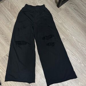 Zara Womens Sweatpants Black Size Small Wide Leg Distressed Polyester Blend